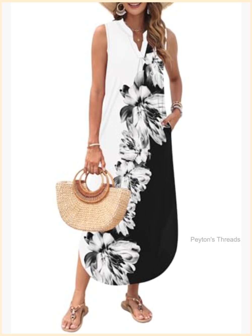 Sleeveless V-Neck Maxi Dress with Pockets Side Slit - Picture 2 of 7